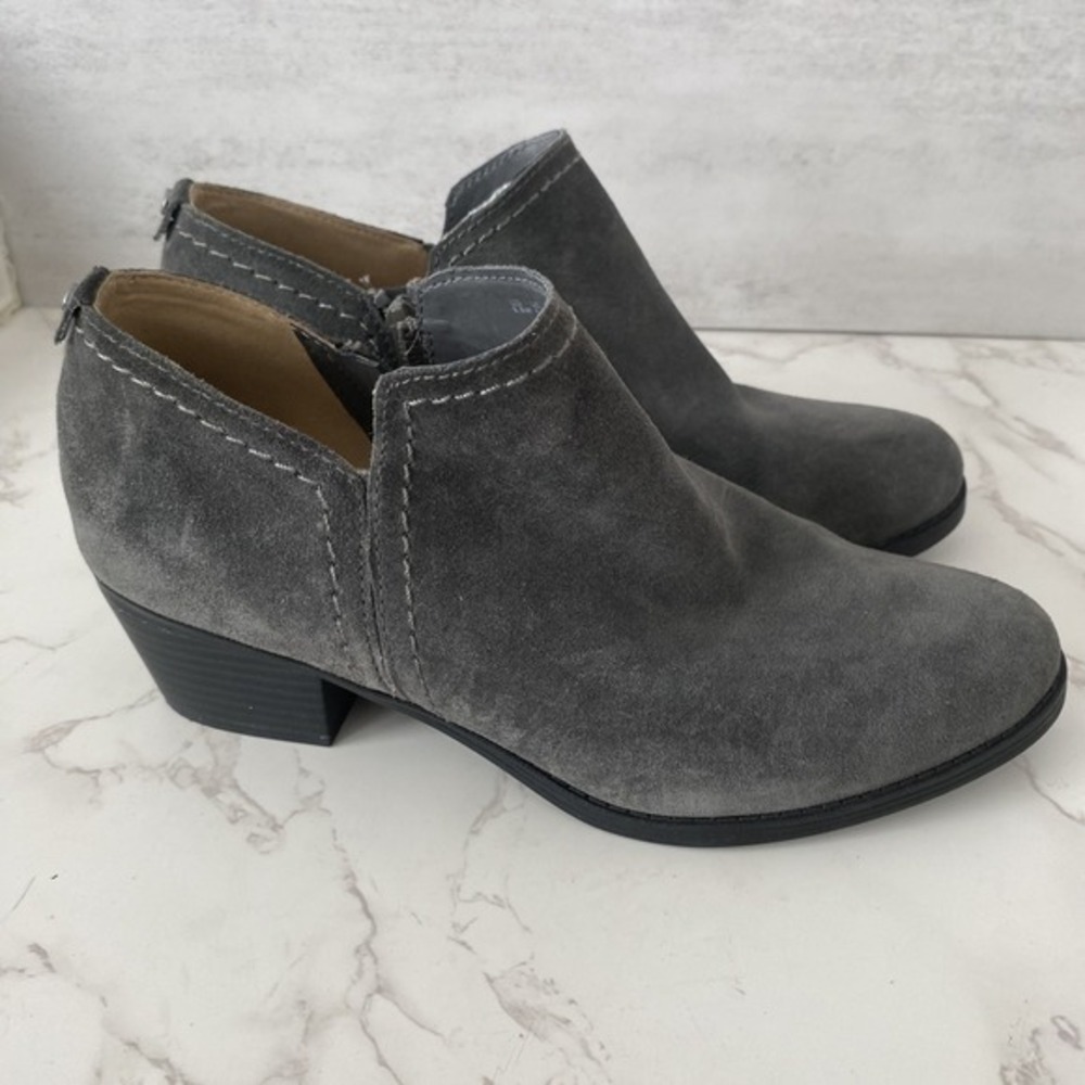Naturalizer Zarie Ankle Boots 8.5 W Grey Suede Mid Heel Western Bootie - Picture 9 of 15